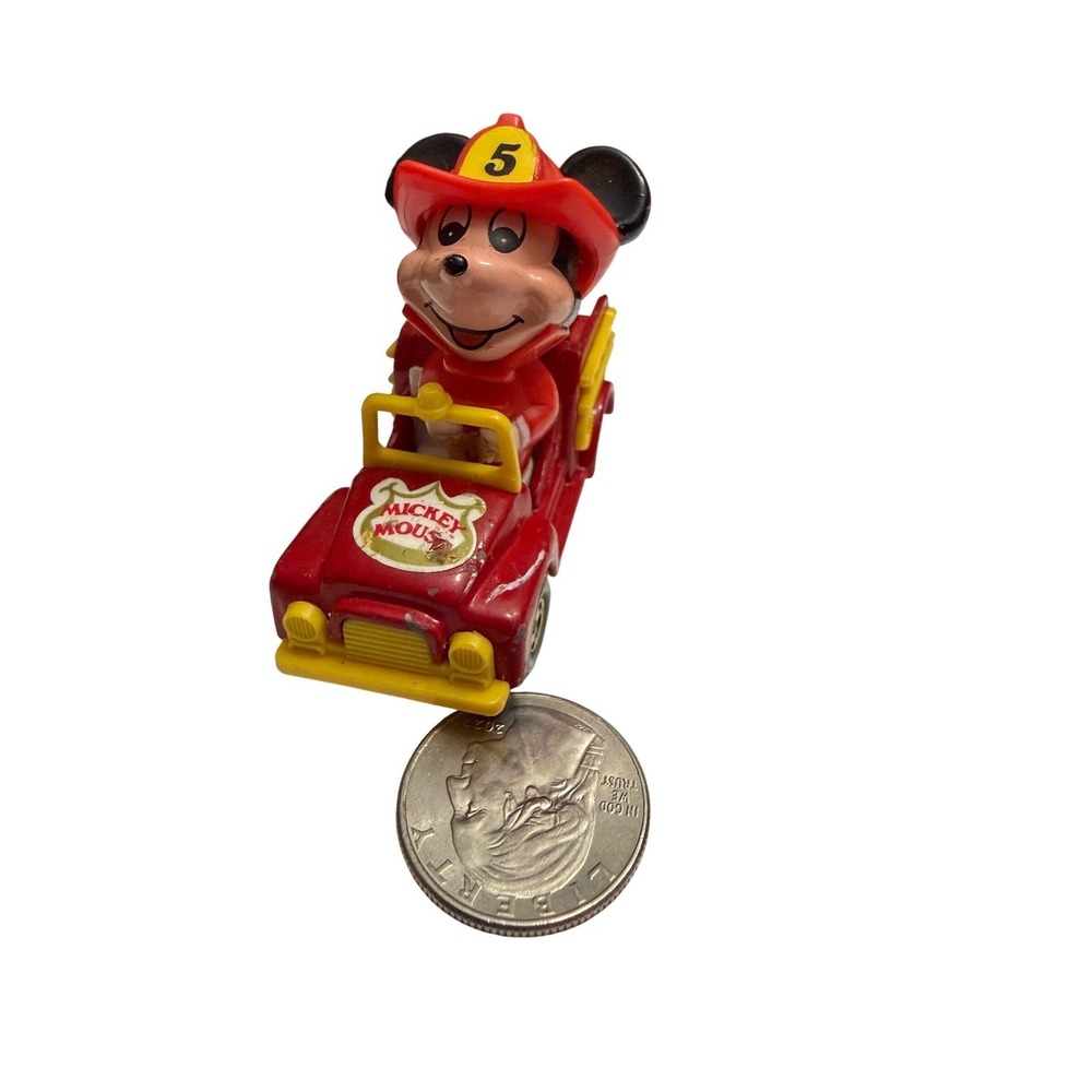 Vintage‎ Walt Disney Productions Mickey Mouse Fire Truck Toy No PD-2 Red Yellow